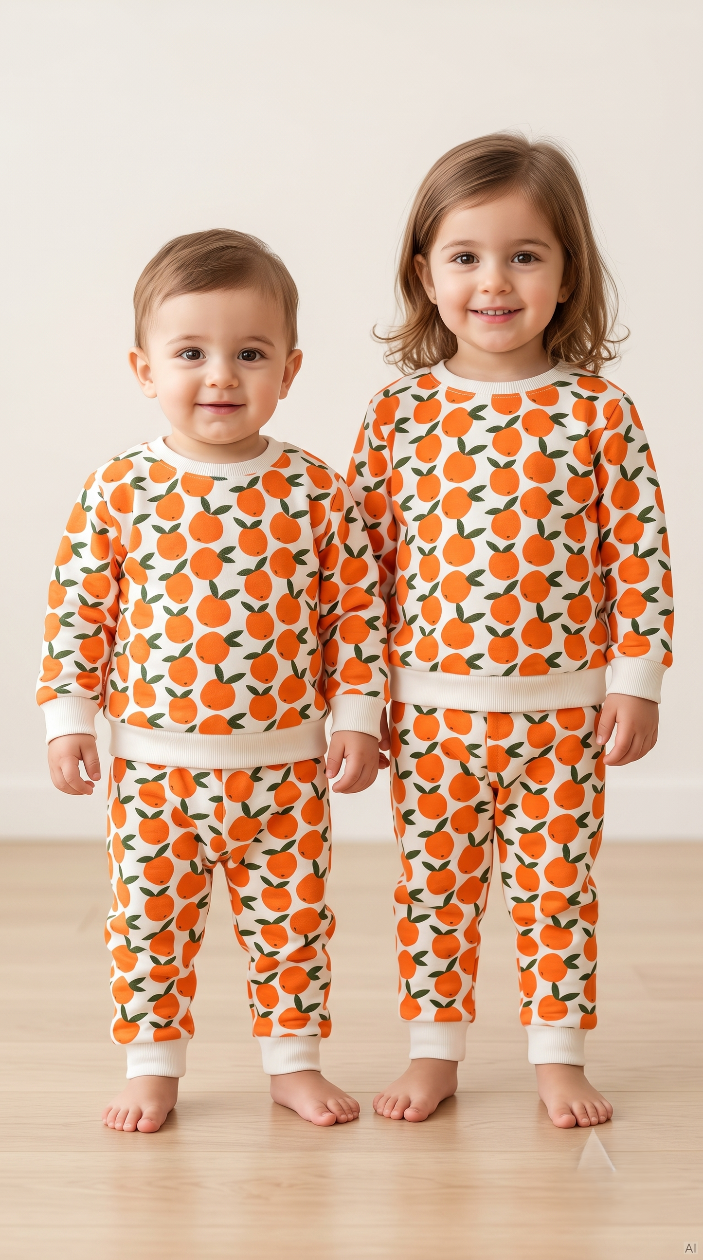 Unisex Cotton Orange Print Full Sleeve Co-ord Sets