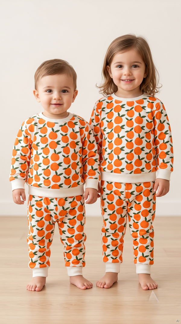 Unisex Cotton Orange Print Full Sleeve Co-ord Sets