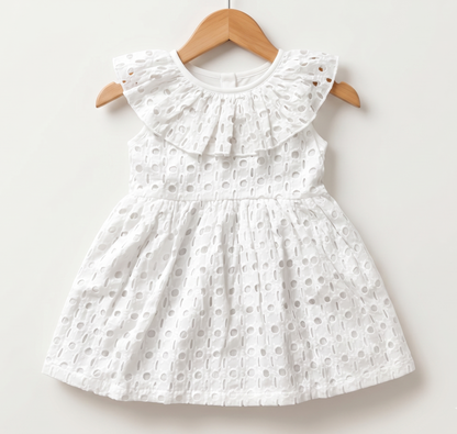Pristine white schiffly frock set of 3