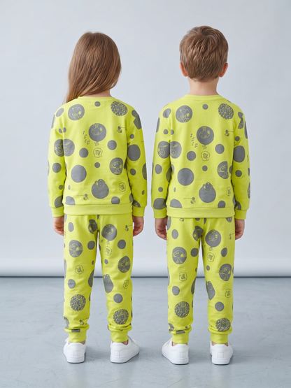 Unisex Yellow Cotton Printed Full Sleeve Co-ord Sets