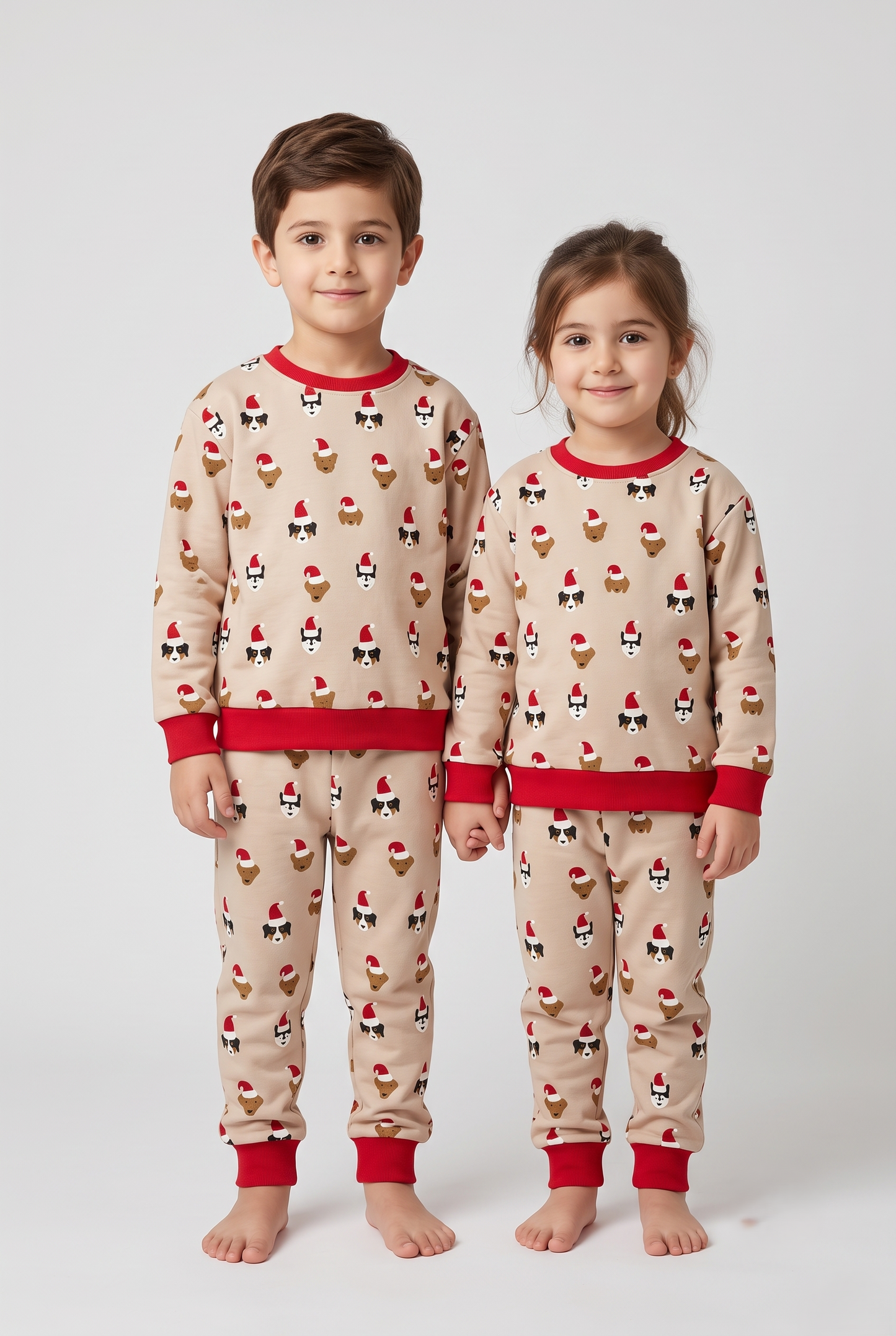 Unisex Beige Red Cotton Printed Full Sleeve Co-ord Sets