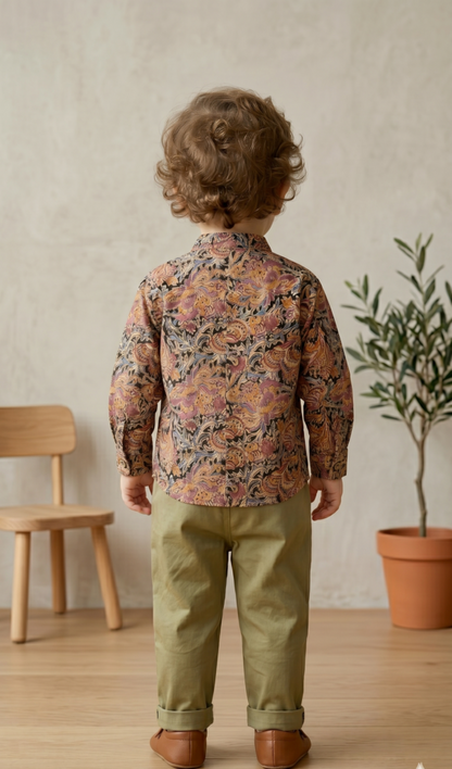 KIM & MISH Boy Kalamkari Ethnic Shirt and Pant Set – Pure Cotton