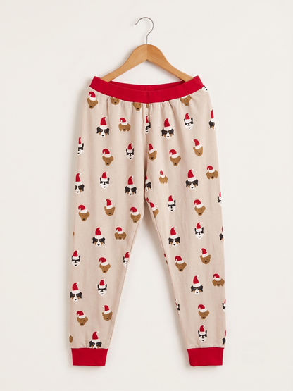Unisex Beige Red Cotton Printed Full Sleeve Co-ord Sets