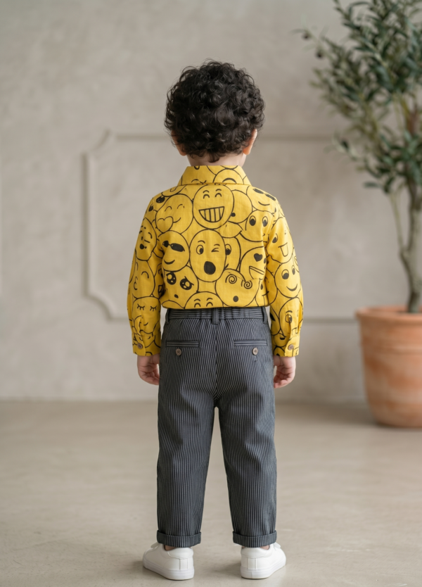 Smiley Print Yellow Shirt Pant Bow Sets