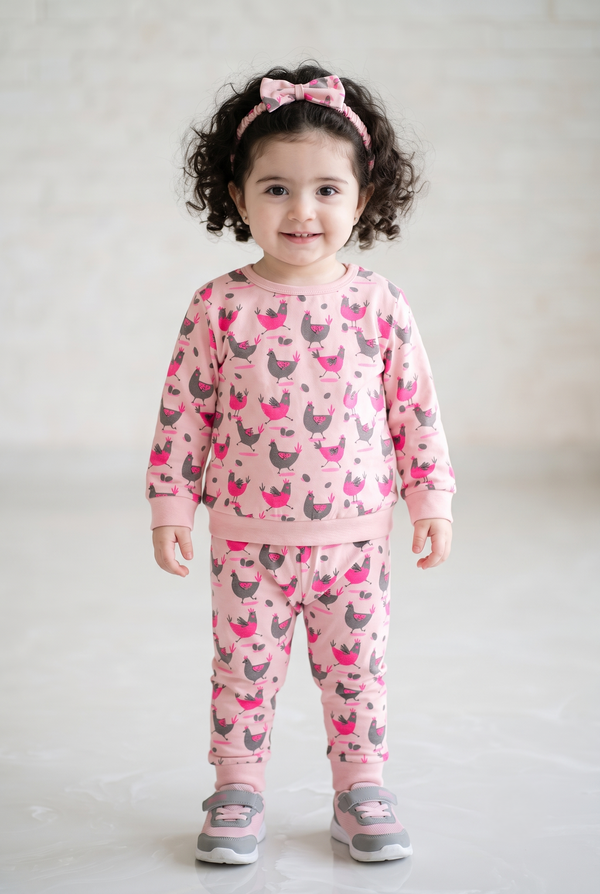 Unisex Cotton Hen Print Full Sleeve Co-ord Sets