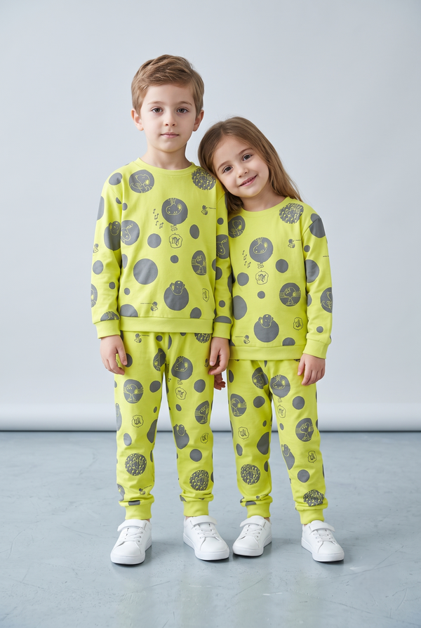 Unisex Yellow Cotton Printed Full Sleeve Co-ord Sets