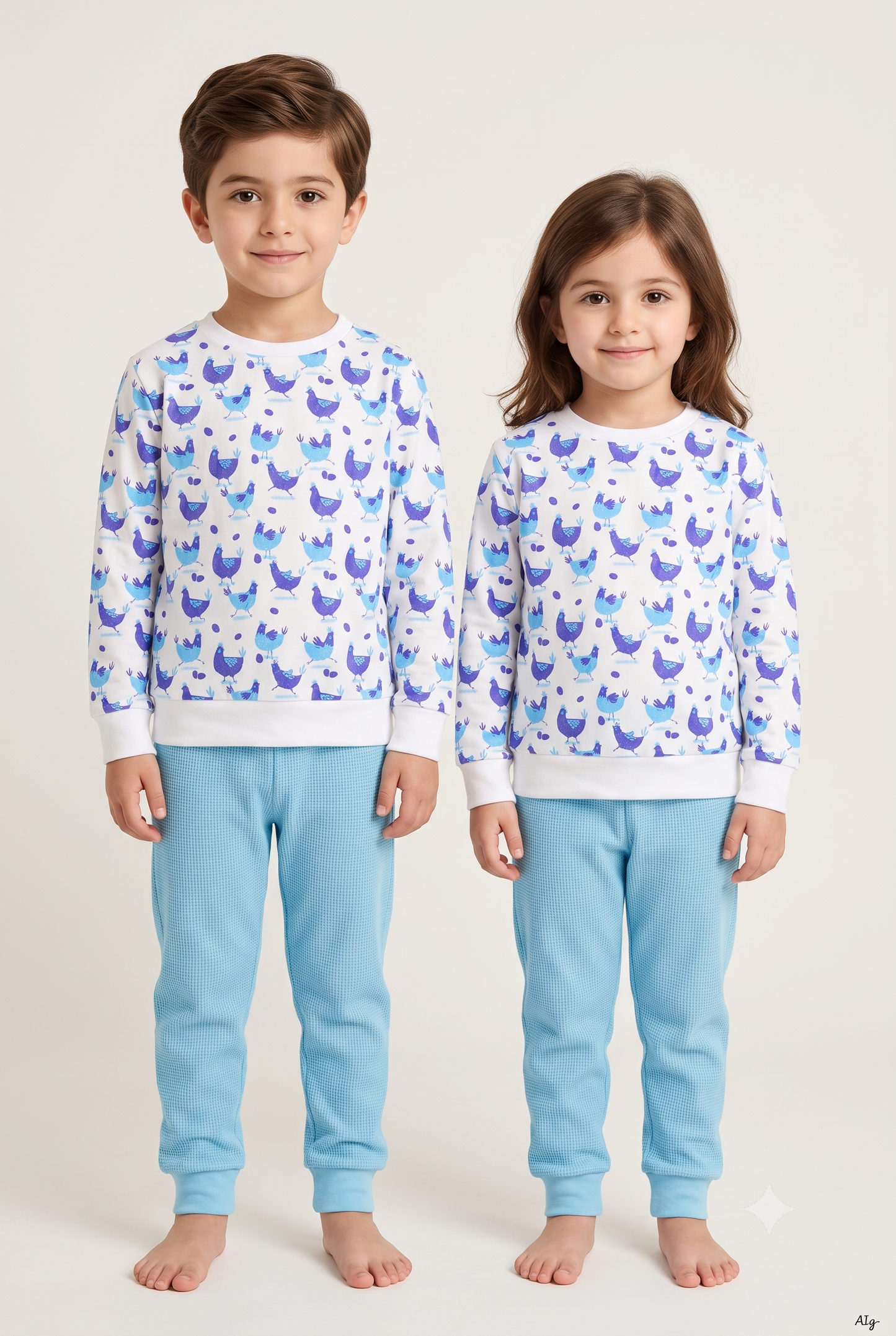 Unisex Blue Cotton Printed Full Sleeve Co-ord Sets