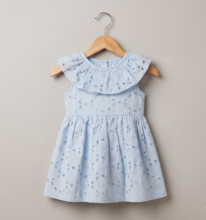 Powder blue schiffly frock set of 3