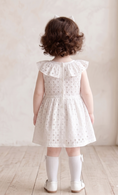 Pristine white schiffly frock set of 3
