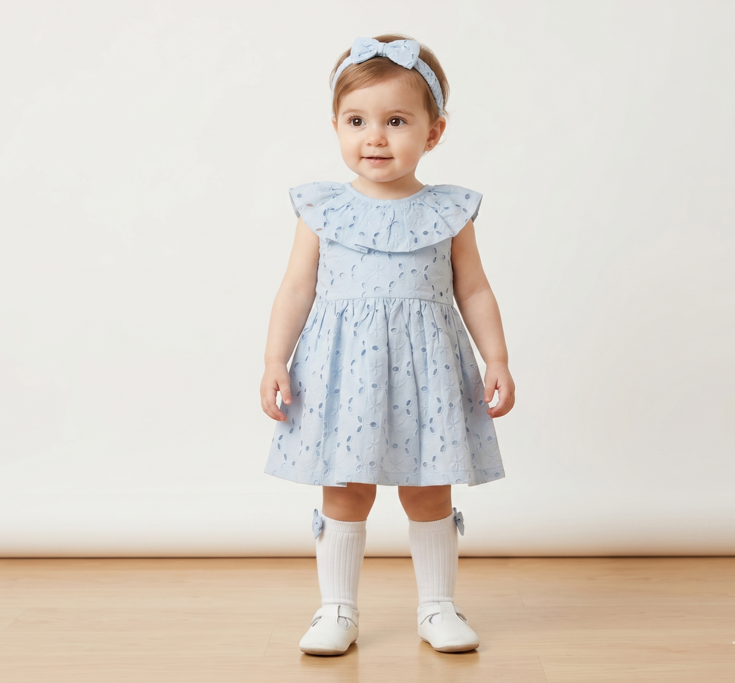 Powder blue schiffly frock set of 3