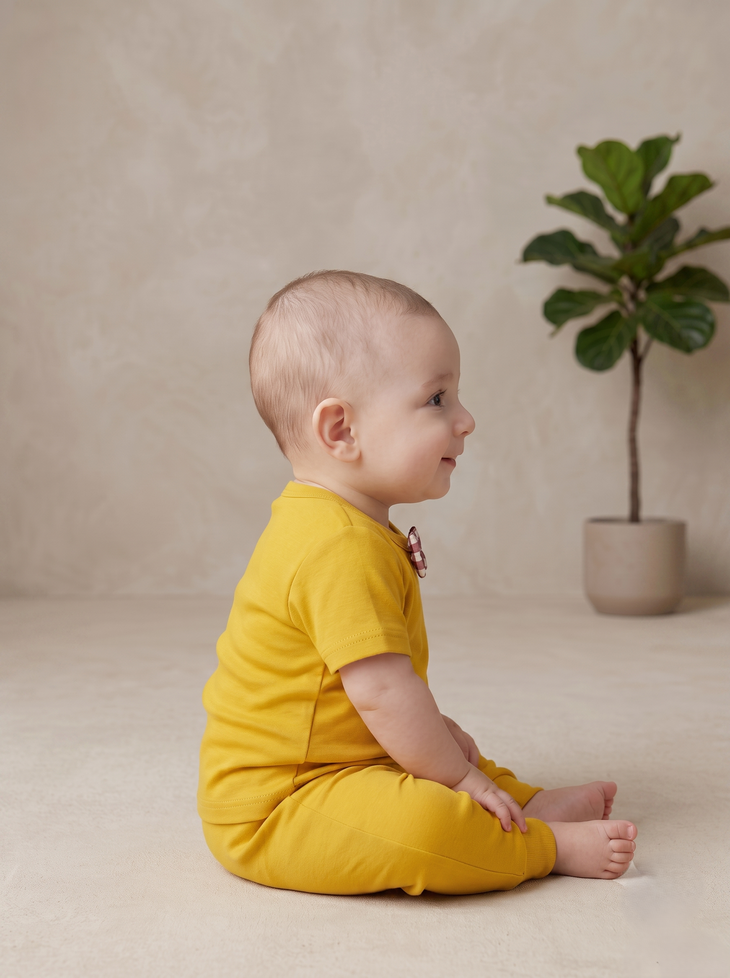 Solid Yellow Newborn Toddler Cotton Sets with Bow