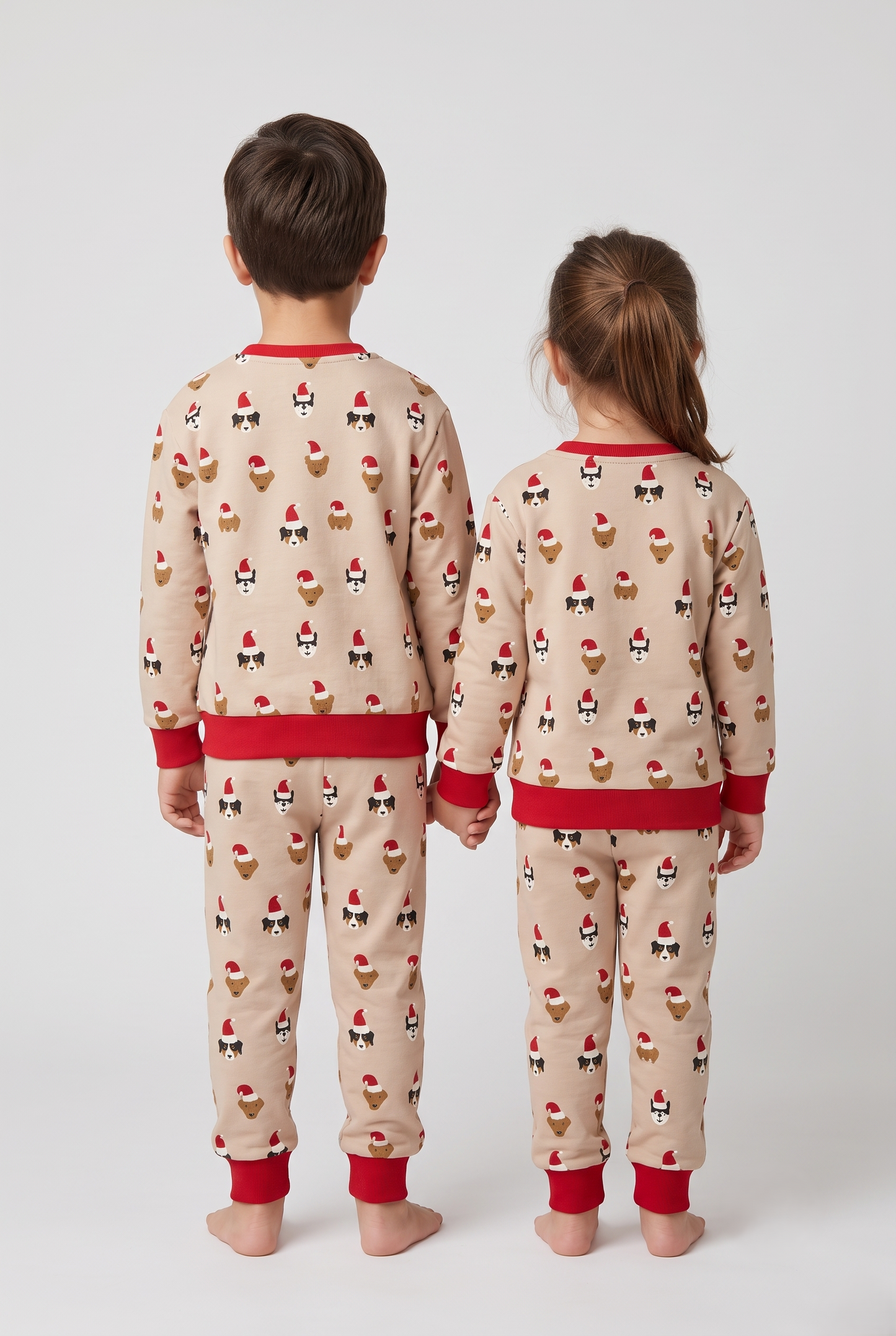 Unisex Beige Red Cotton Printed Full Sleeve Co-ord Sets
