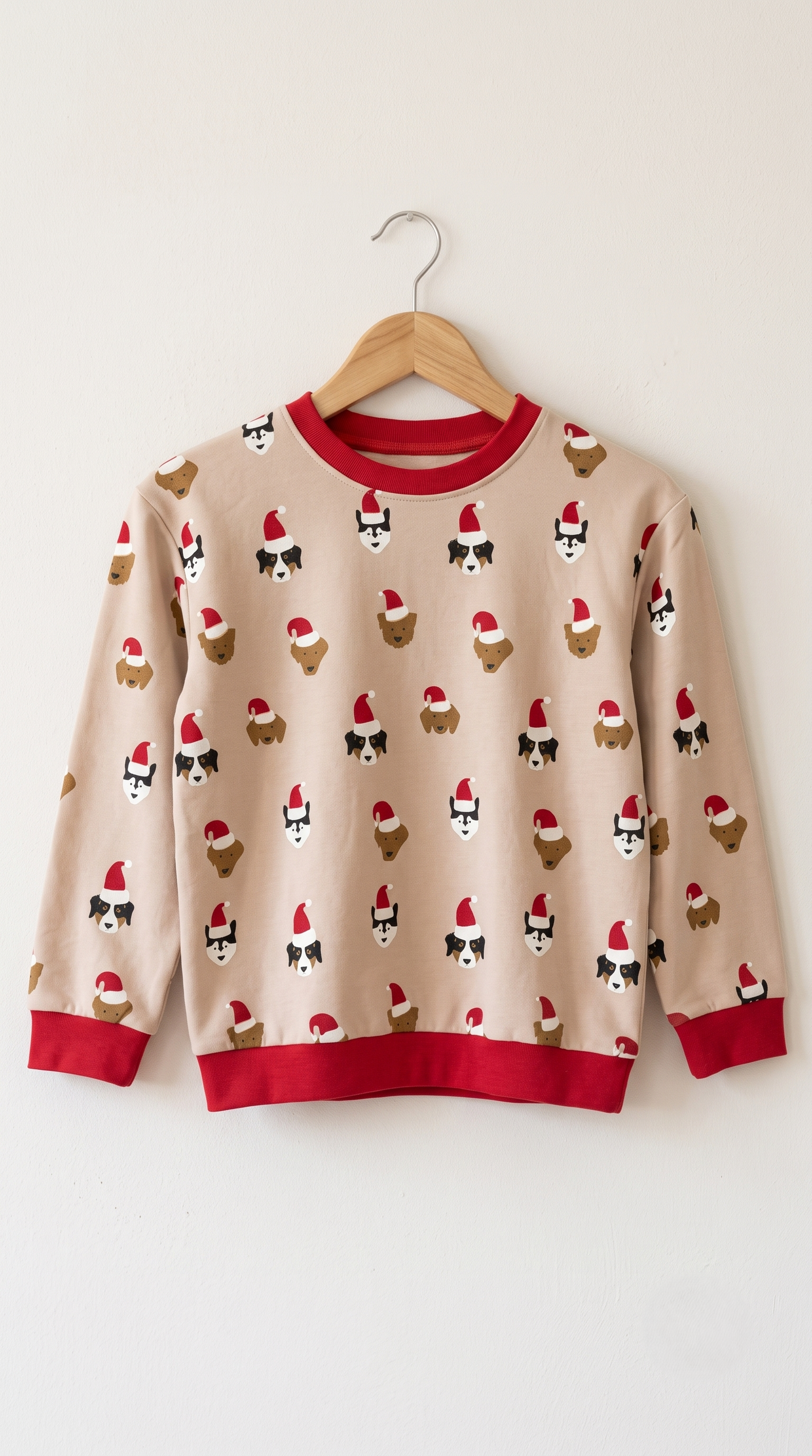 Unisex Beige Red Cotton Printed Full Sleeve Co-ord Sets