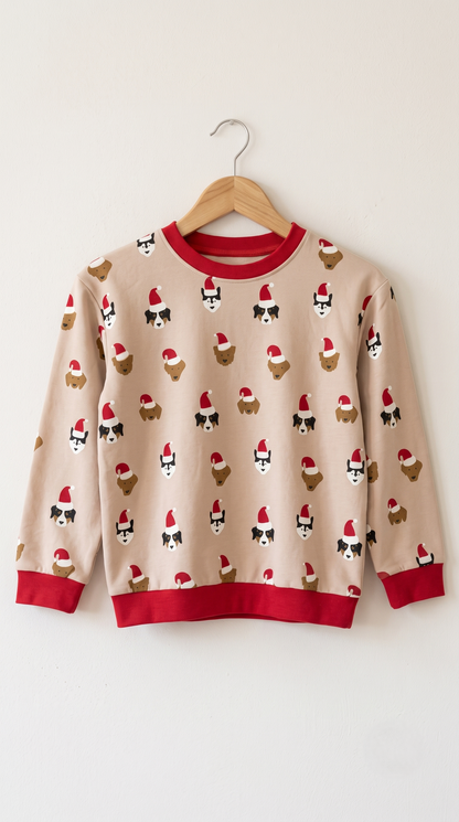 Unisex Beige Red Cotton Printed Full Sleeve Co-ord Sets