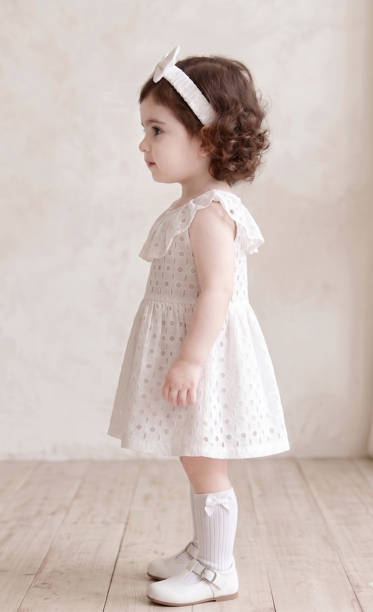 Pristine white schiffly frock set of 3