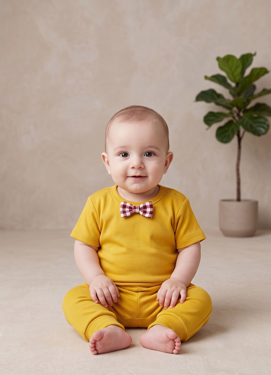 Solid Yellow Newborn Toddler Cotton Sets with Bow