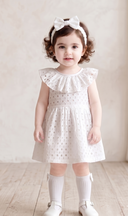 Pristine white schiffly frock set of 3